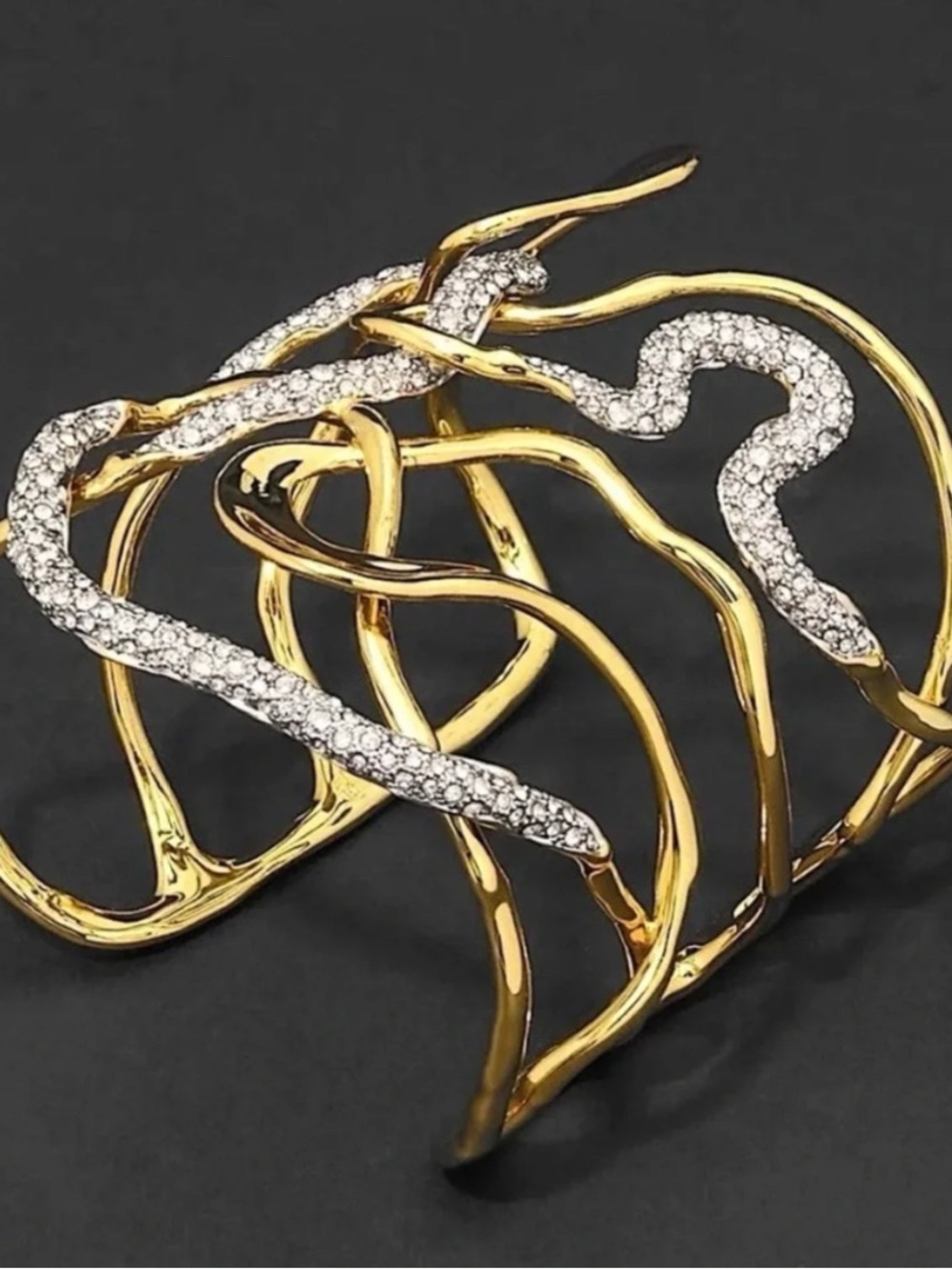 Alexis Bittar Solanales Intertwined Cuff Bracelet Gold and Crystal